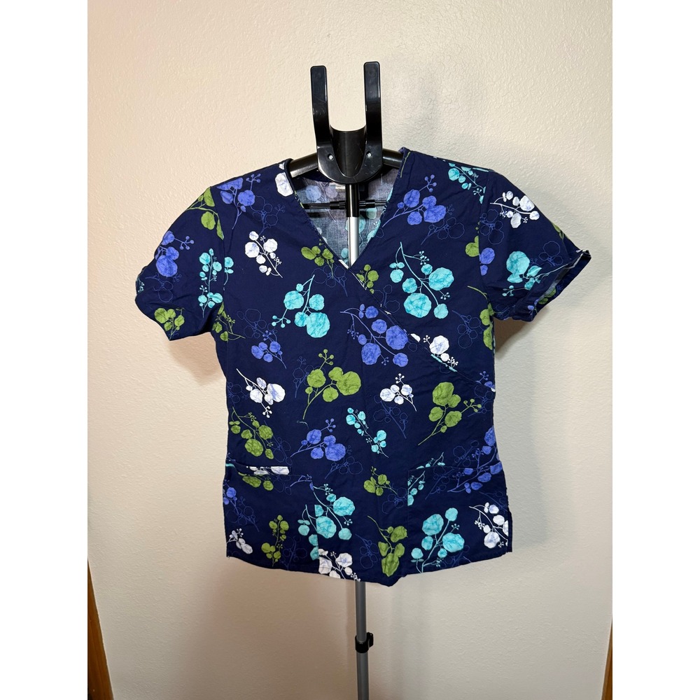 Lot of 3 Women Scrub Tops SB Scrubs Floral Botanical V-Neck Medical Uniform S M